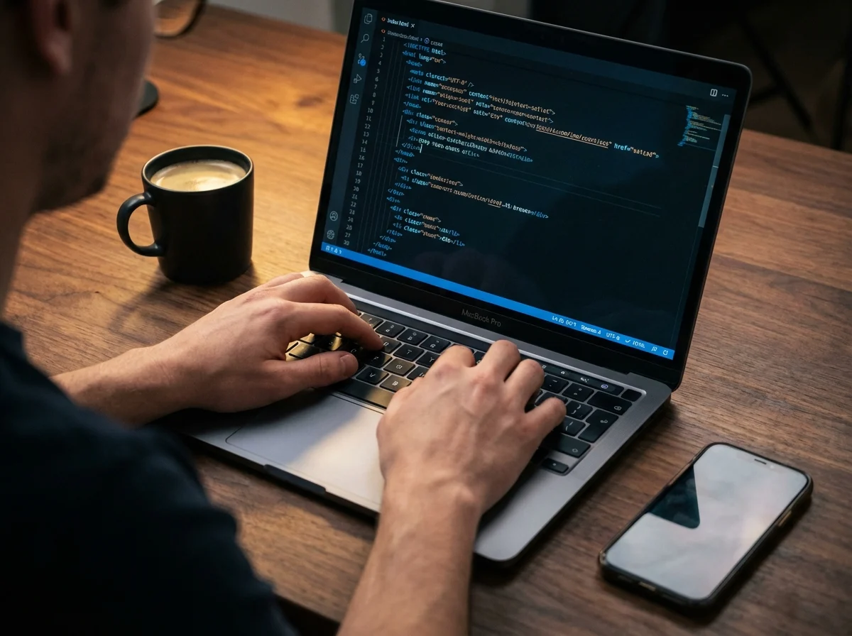 Profi weboldal fejlesztés és kódolás modern irodai környezetben