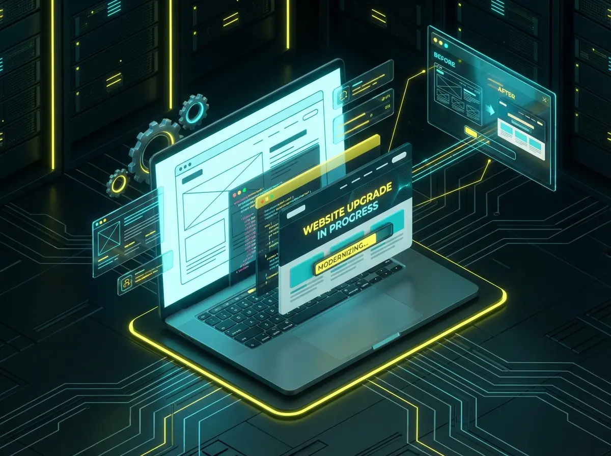 Modern weboldal felújítás és audit folyamata egy laptop képernyőjén